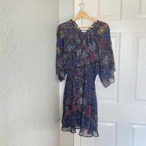 FREE PEOPLE: ADORABLE Black & Blue Floral with tassel Dress Sz M